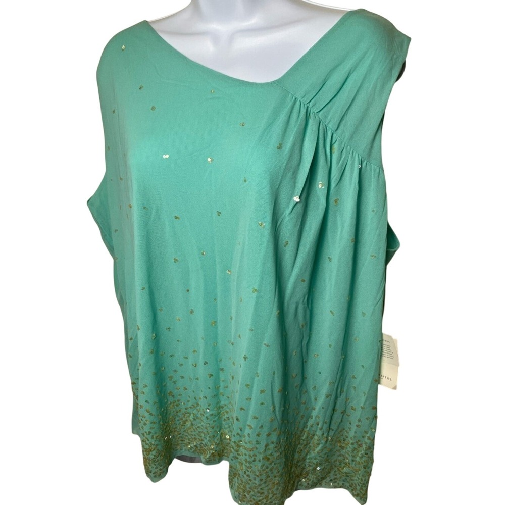 Susan Bristol NWT Asymmetrical Teal Sequins Sleeveless Top Size 2W Summer Night